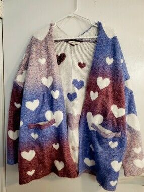 francesca's Heart-Print Open Cardigan Sweater